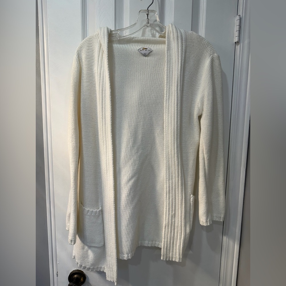 Blanc Du Nil Elegant White Open-Front Cardigan 100% Cotton